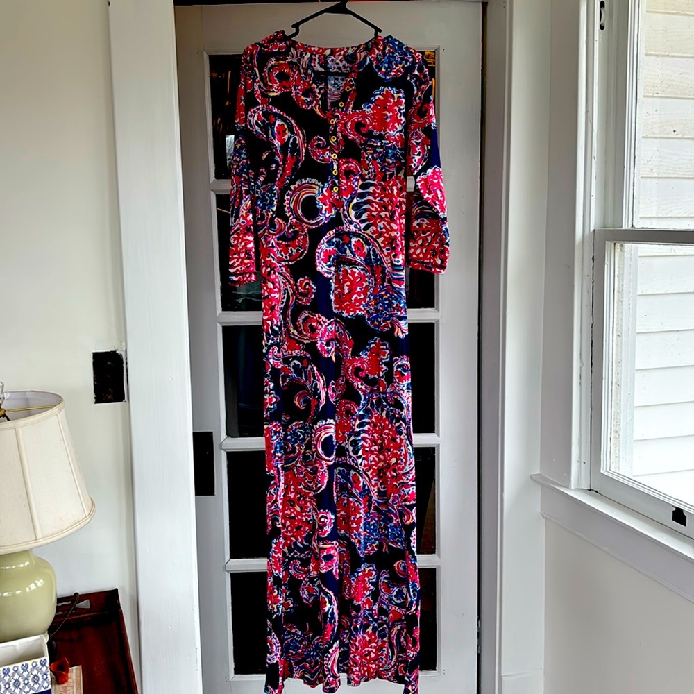 Lilly Pulitzer maxi dress with button details and small pocket